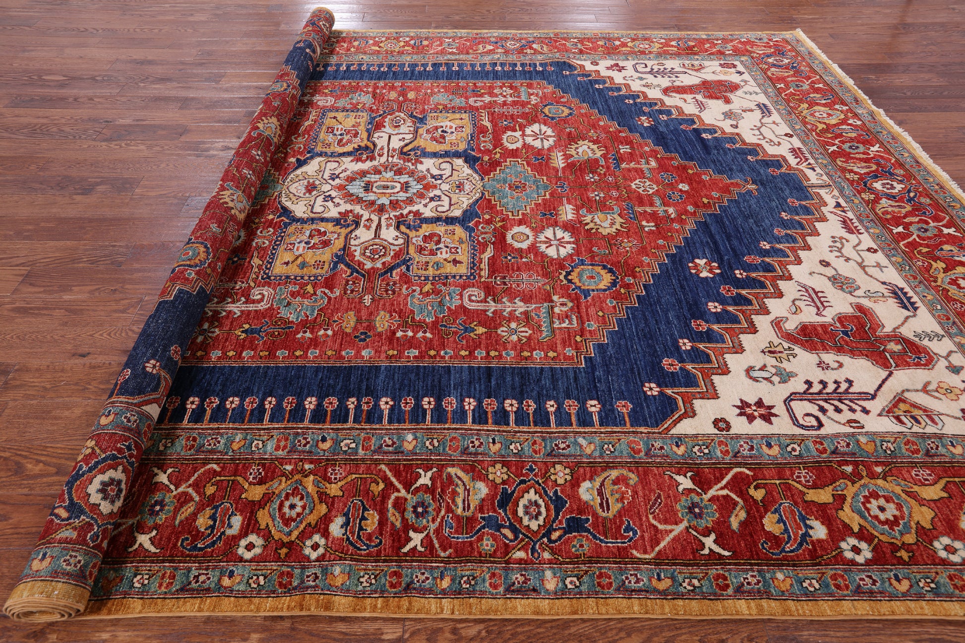 Red Persian Fine Serapi Hand Knotted Wool Area Rug - 9' 9" X 12' 6" - Golden Nile