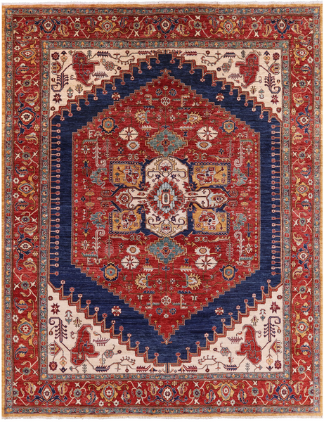 Red Persian Fine Serapi Hand Knotted Wool Area Rug - 9' 9" X 12' 6" - Golden Nile