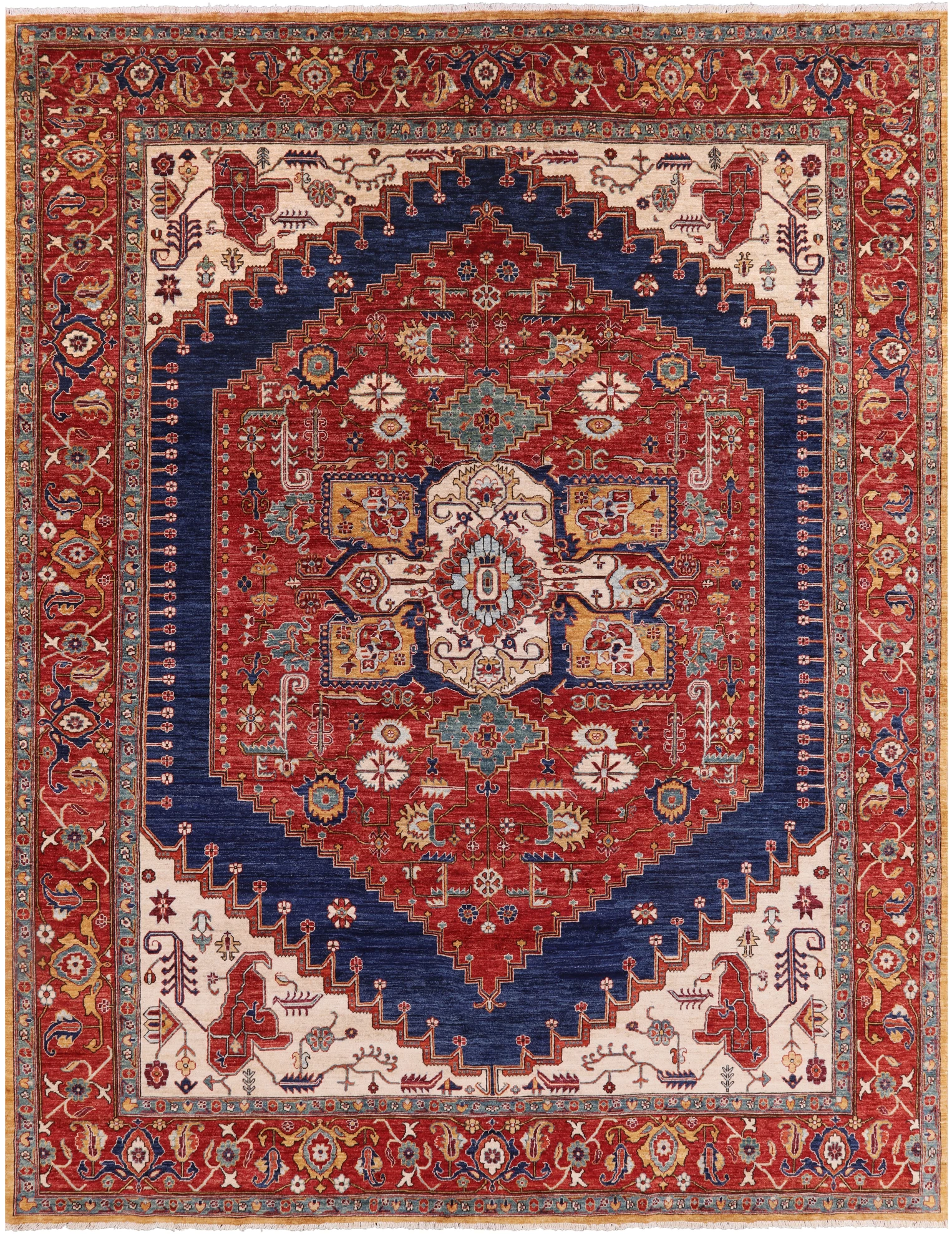 Red Persian Fine Serapi Hand Knotted Wool Area Rug - 9' 9" X 12' 6" - Golden Nile