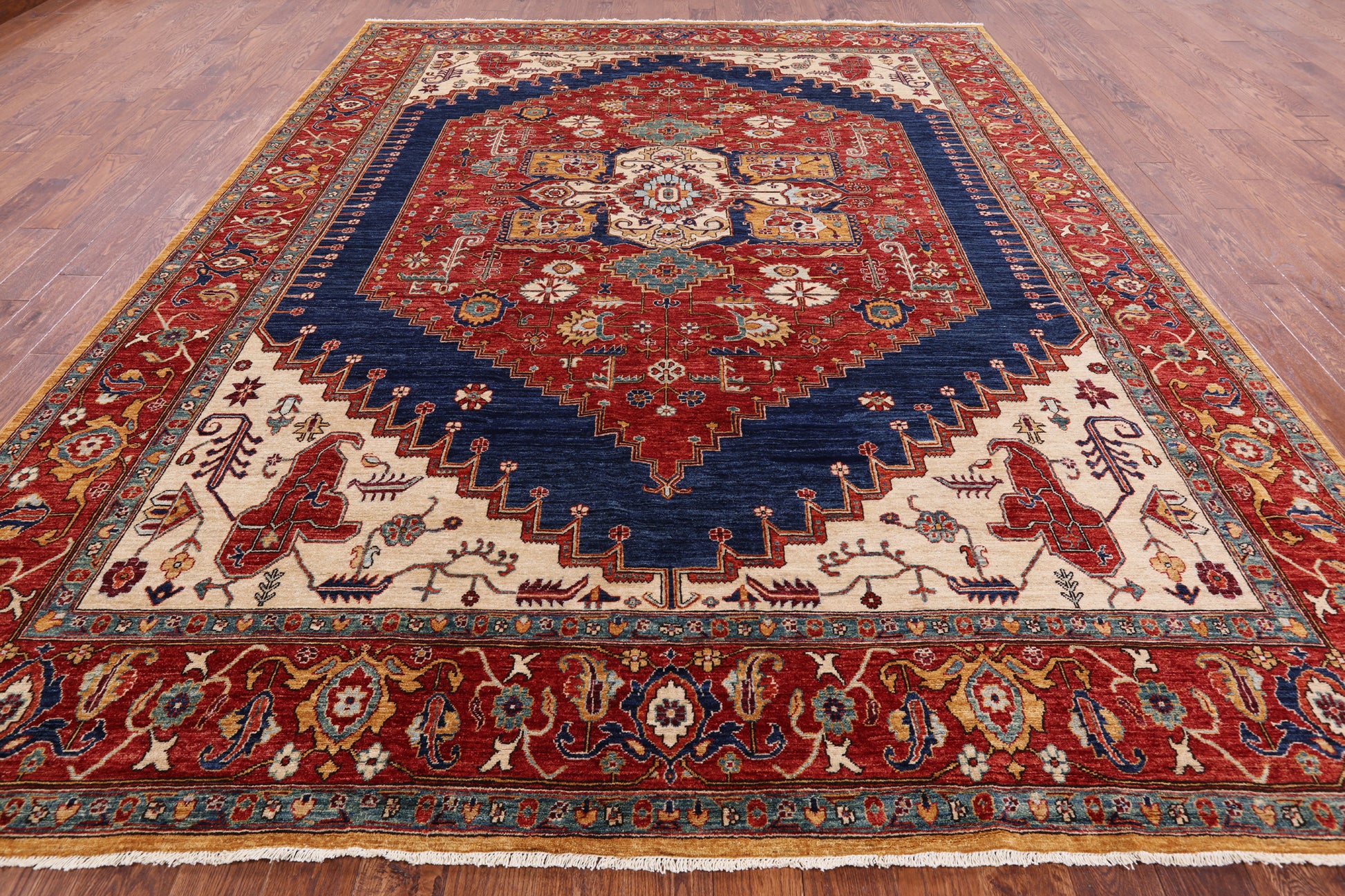 Red Persian Fine Serapi Hand Knotted Wool Area Rug - 9' 9" X 12' 6" - Golden Nile