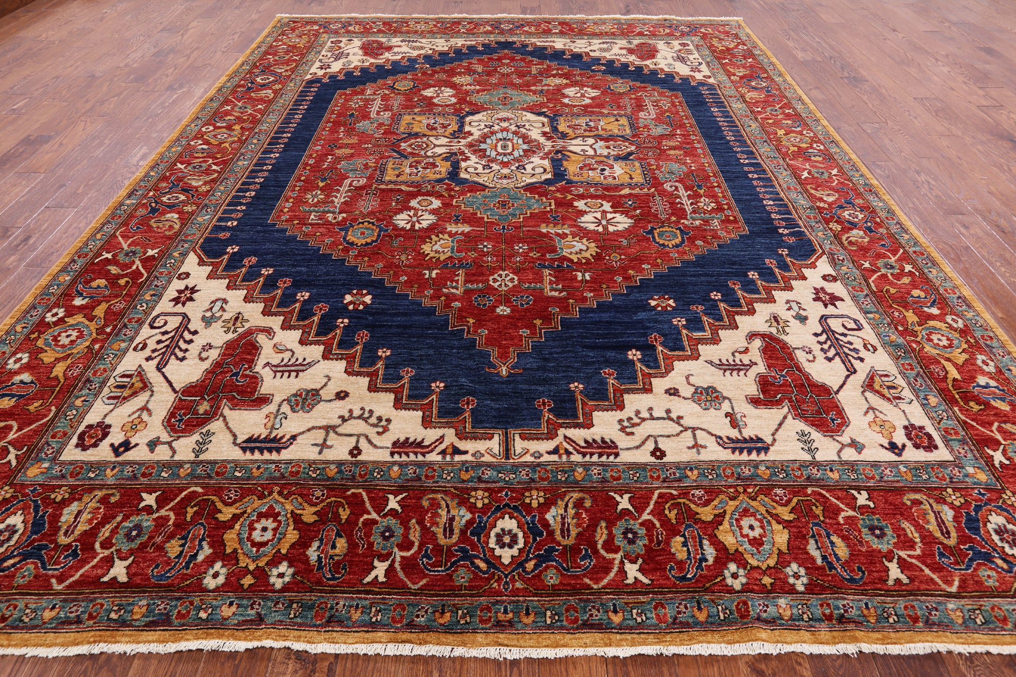 Red Persian Fine Serapi Hand Knotted Wool Area Rug - 9' 9" X 12' 6" - Golden Nile