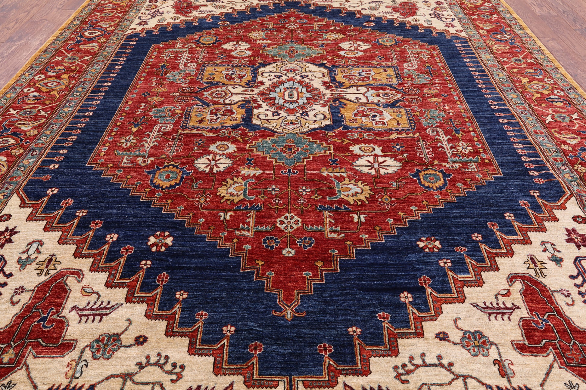 Red Persian Fine Serapi Hand Knotted Wool Area Rug - 9' 9" X 12' 6" - Golden Nile