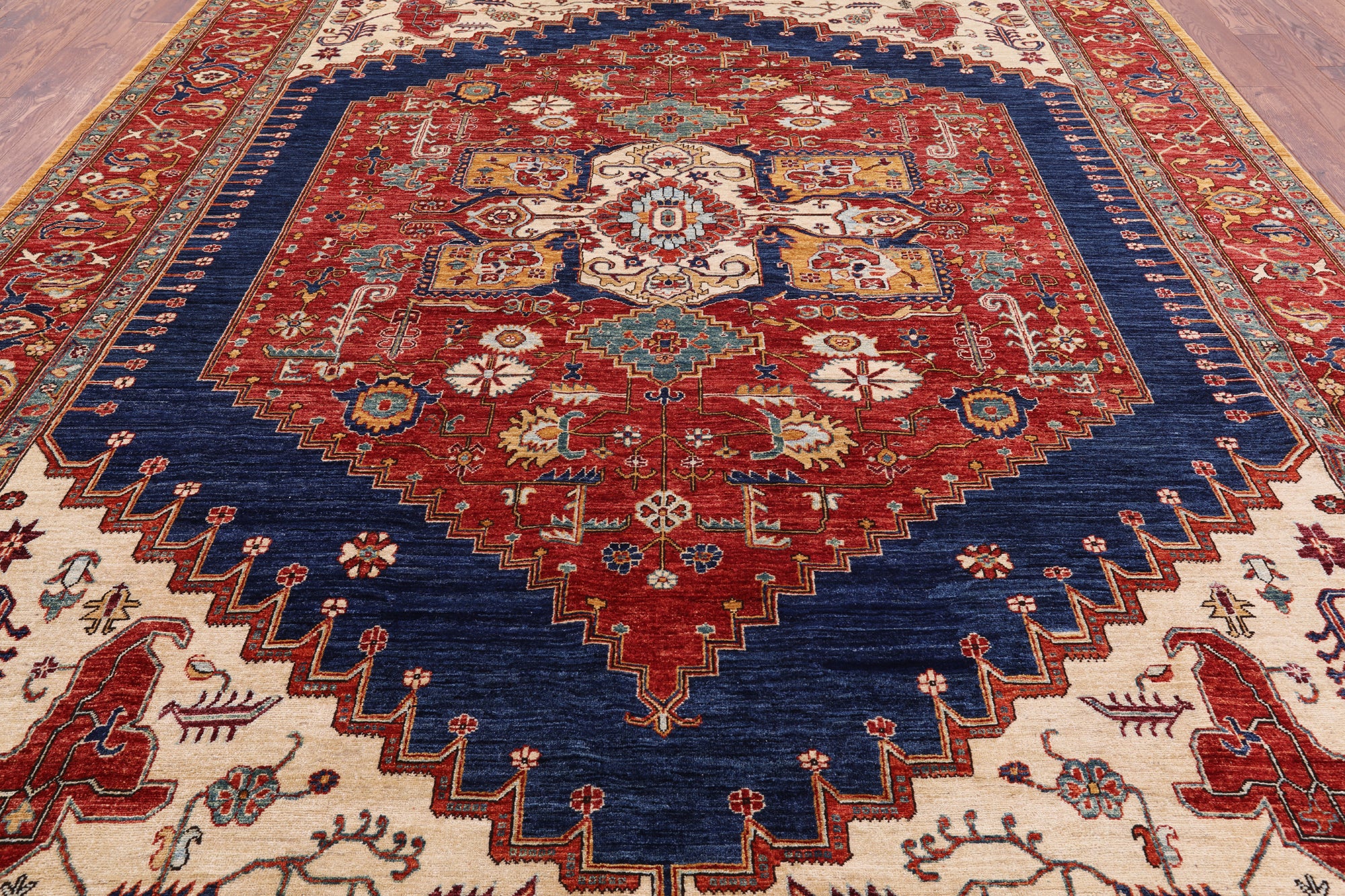 Red Persian Fine Serapi Hand Knotted Wool Area Rug - 9' 9" X 12' 6" - Golden Nile
