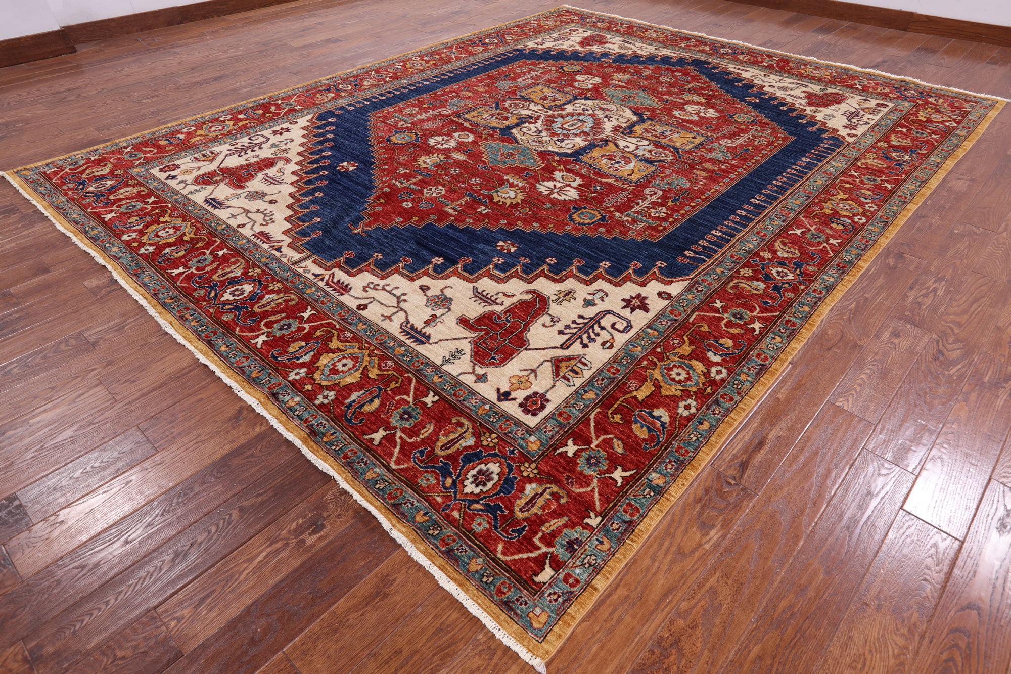 Red Persian Fine Serapi Hand Knotted Wool Area Rug - 9' 9" X 12' 6" - Golden Nile
