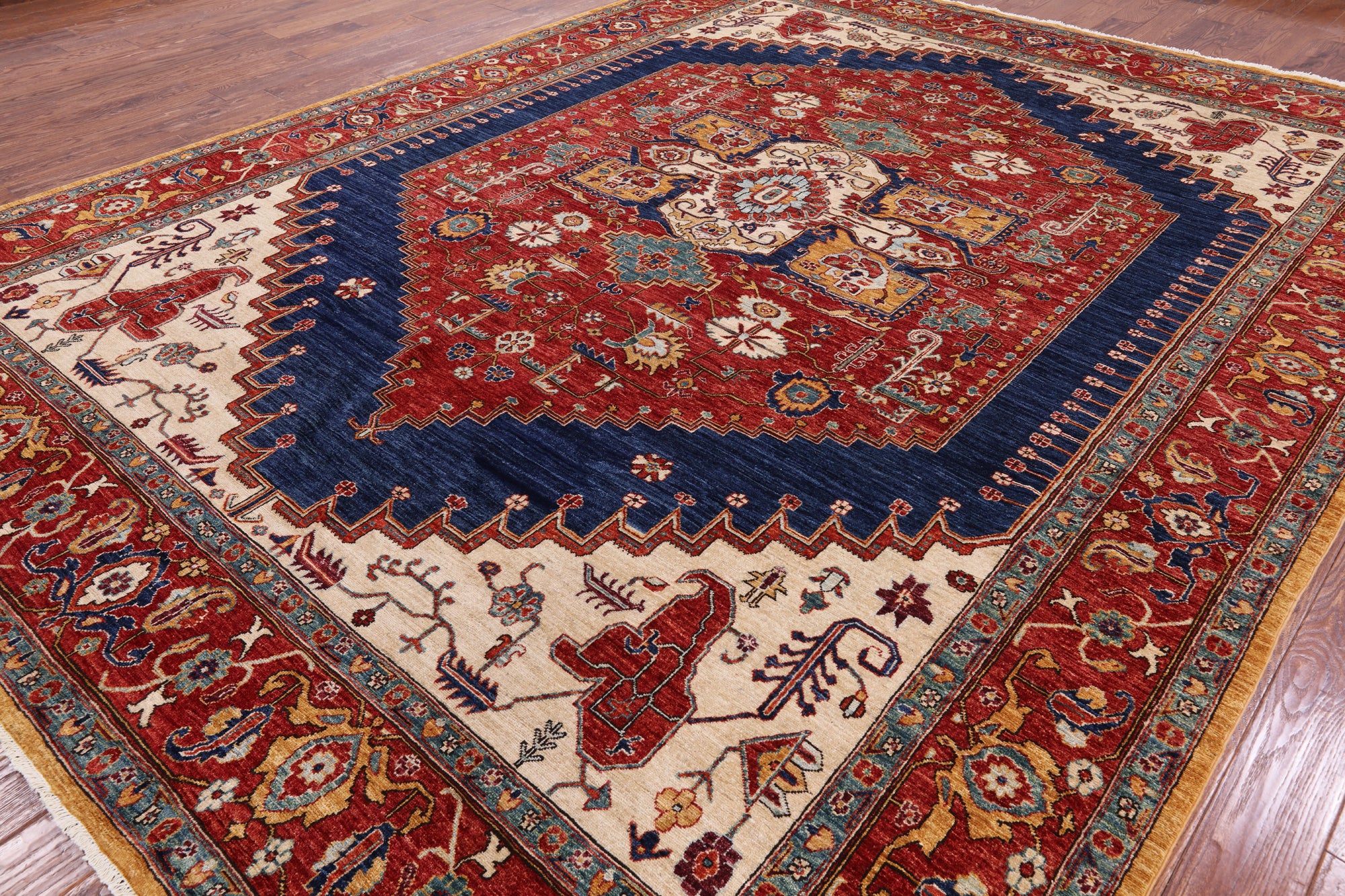 Red Persian Fine Serapi Hand Knotted Wool Area Rug - 9' 9" X 12' 6" - Golden Nile