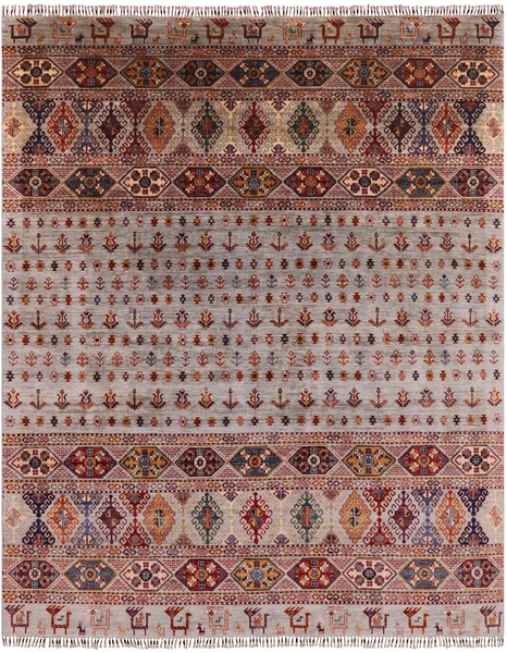 Tribal Persian Gabbeh Hand Knotted Wool Rug - 8' 0" X 9' 10" - Golden Nile