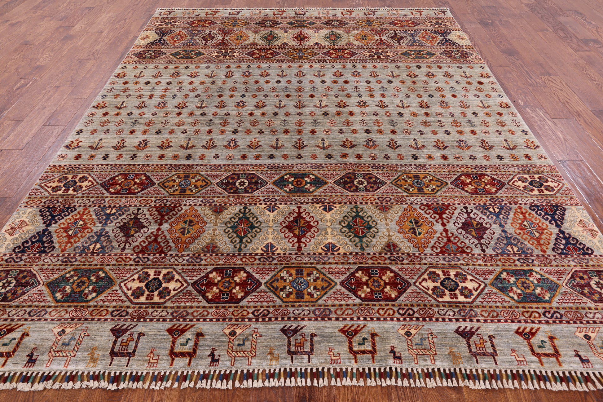 Tribal Persian Gabbeh Hand Knotted Wool Rug - 8' 0" X 9' 10" - Golden Nile