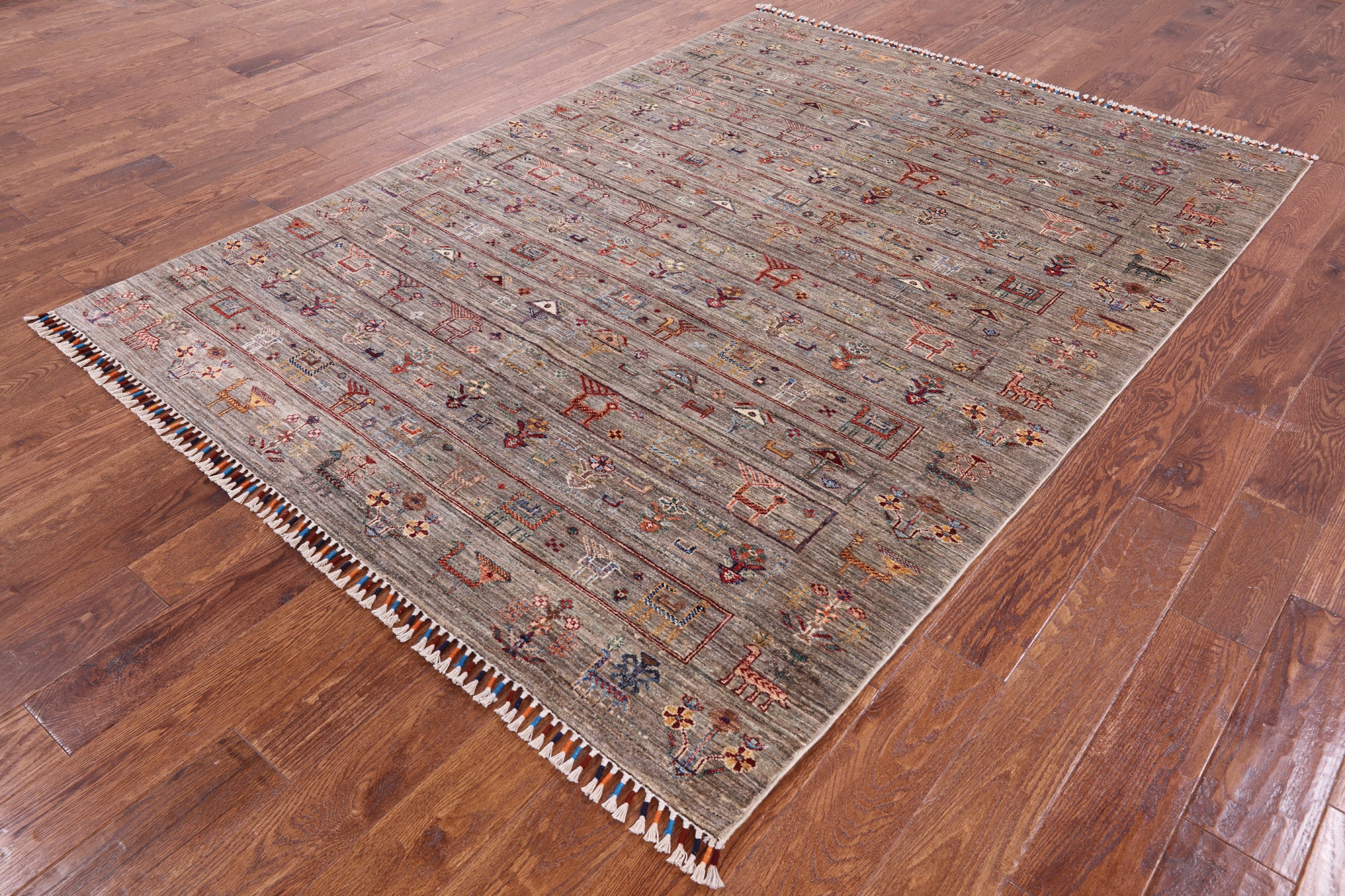 Tribal Gabbeh Hand Knotted Wool Area Rug - 5' 9" X 7' 10" - Golden Nile