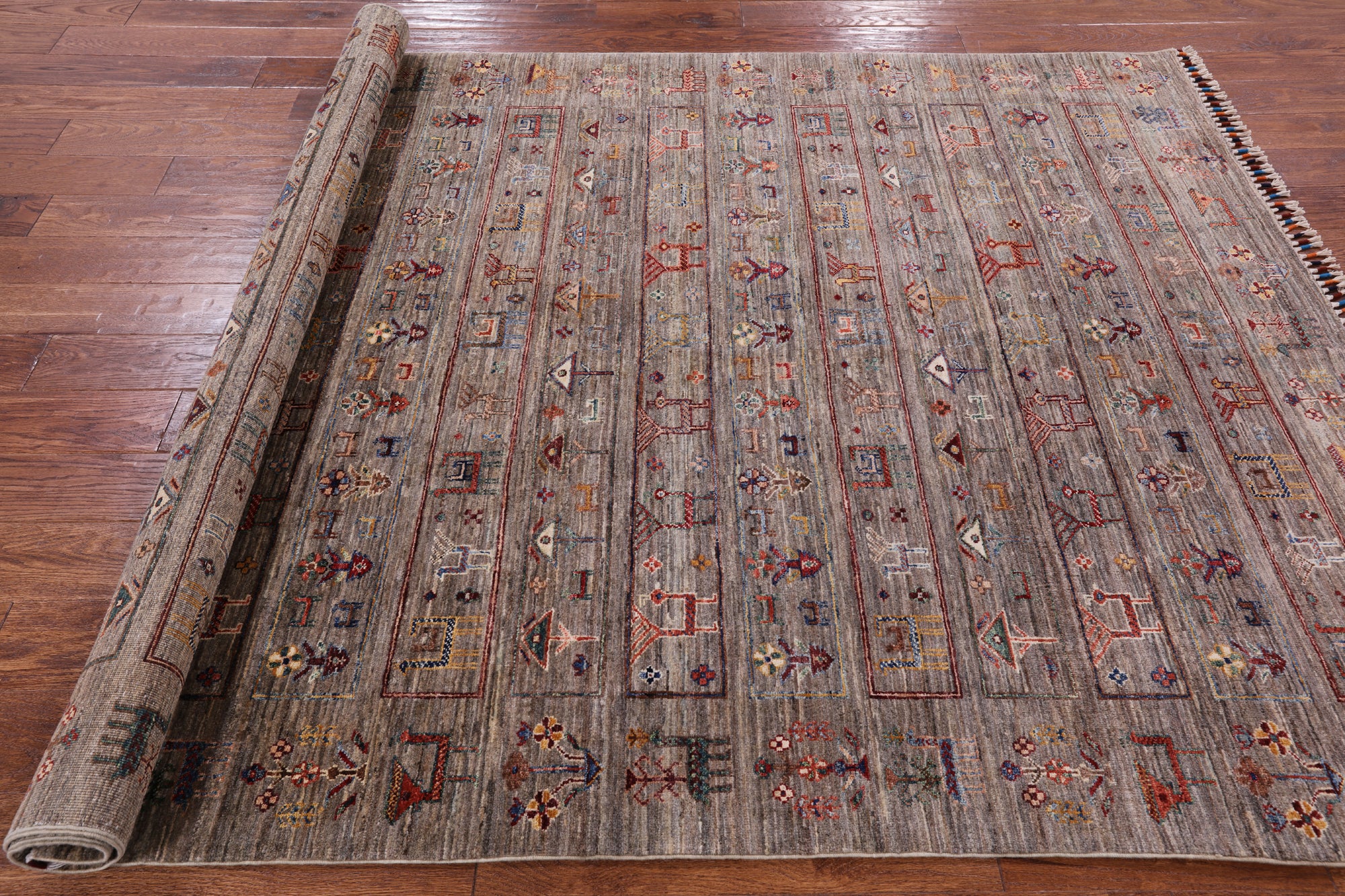 Tribal Gabbeh Hand Knotted Wool Area Rug - 5' 9" X 7' 10" - Golden Nile
