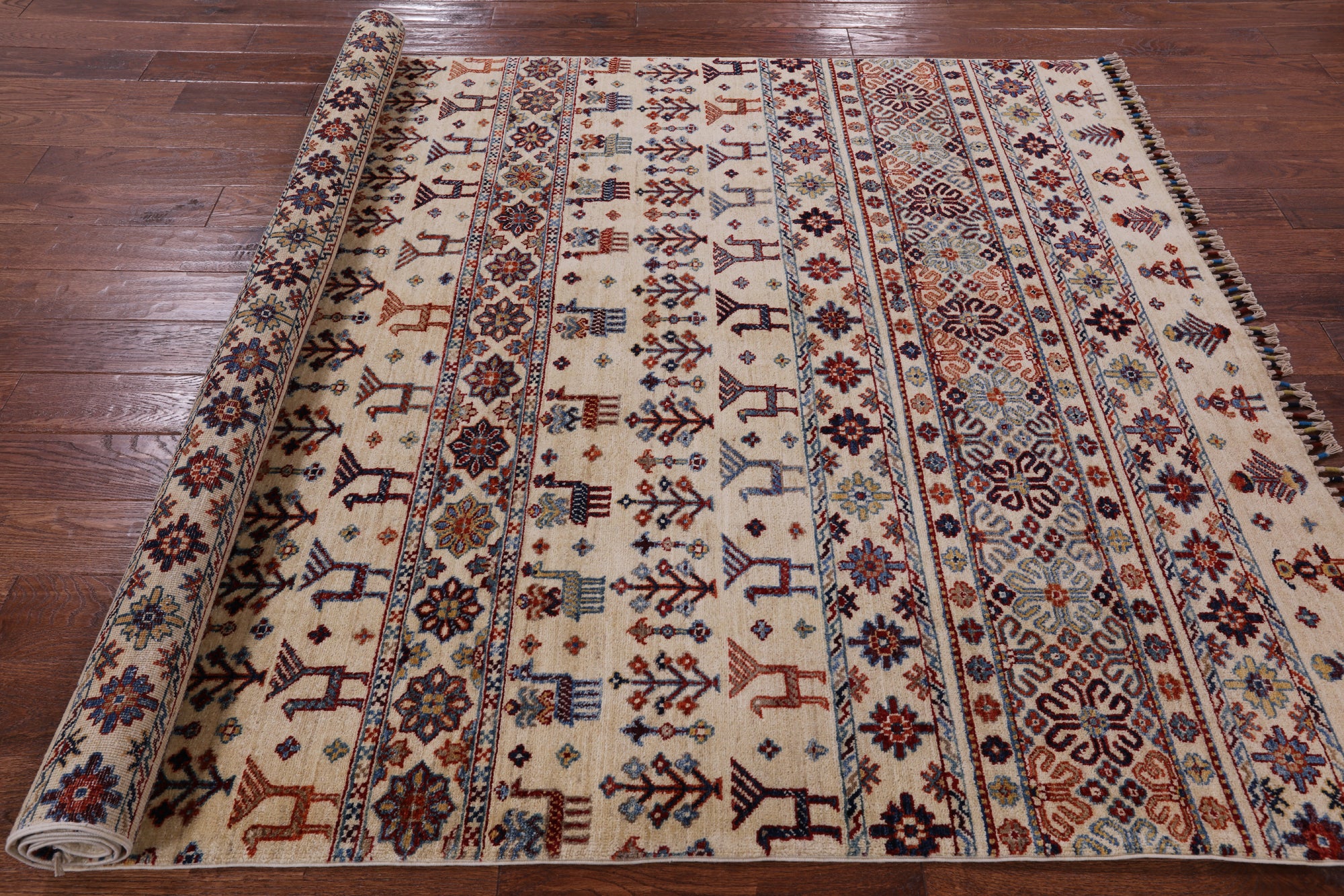 Ivory Tribal Gabbeh Handmade Wool Area Rug - 5' 9" X 8' 0" - Golden Nile