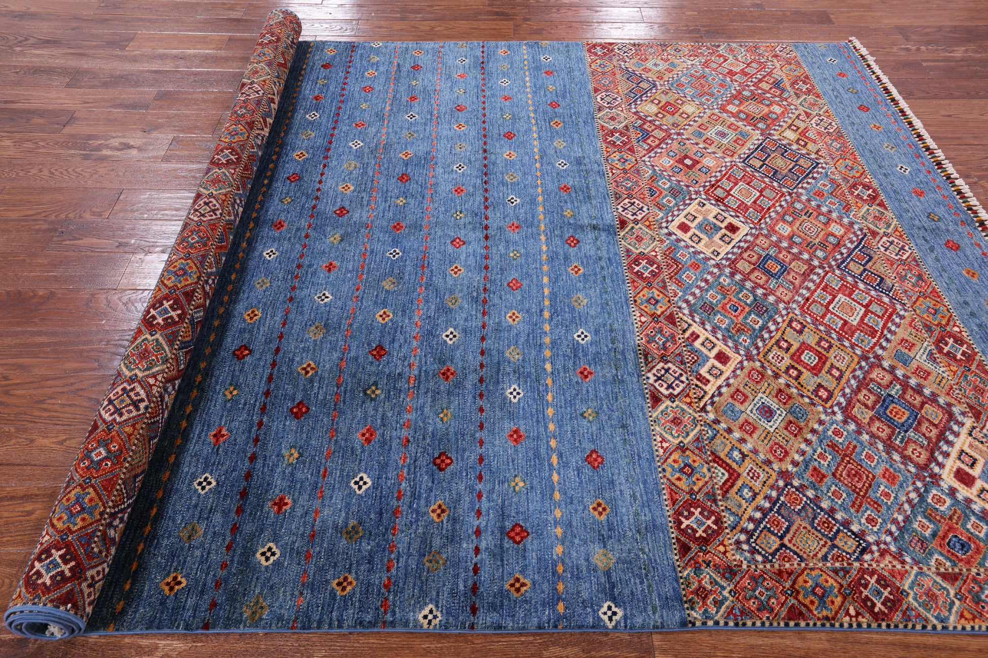 Blue Khorjin Persian Gabbeh Hand Knotted Wool Area Rug - 6' 7" X 9' 8" - Golden Nile