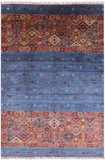 Blue Khorjin Persian Gabbeh Hand Knotted Wool Area Rug - 6' 7" X 9' 8" - Golden Nile
