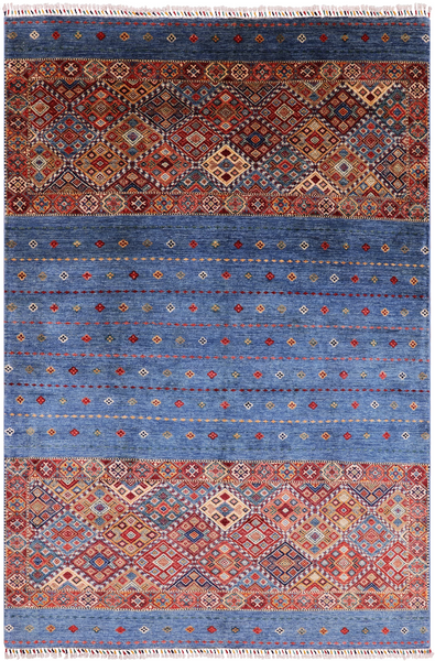Blue Khorjin Persian Gabbeh Hand Knotted Wool Area Rug - 6' 7" X 9' 8" - Golden Nile