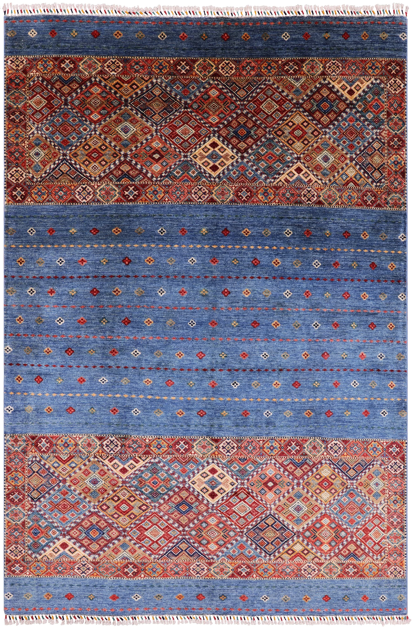 Blue Khorjin Persian Gabbeh Hand Knotted Wool Area Rug - 6' 7" X 9' 8" - Golden Nile