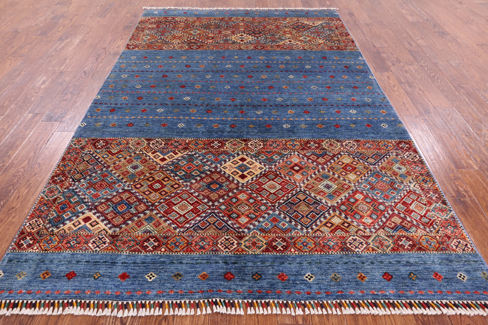 Blue Khorjin Persian Gabbeh Hand Knotted Wool Area Rug - 6' 7" X 9' 8" - Golden Nile