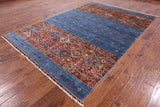 Blue Khorjin Persian Gabbeh Hand Knotted Wool Area Rug - 6' 7" X 9' 8" - Golden Nile