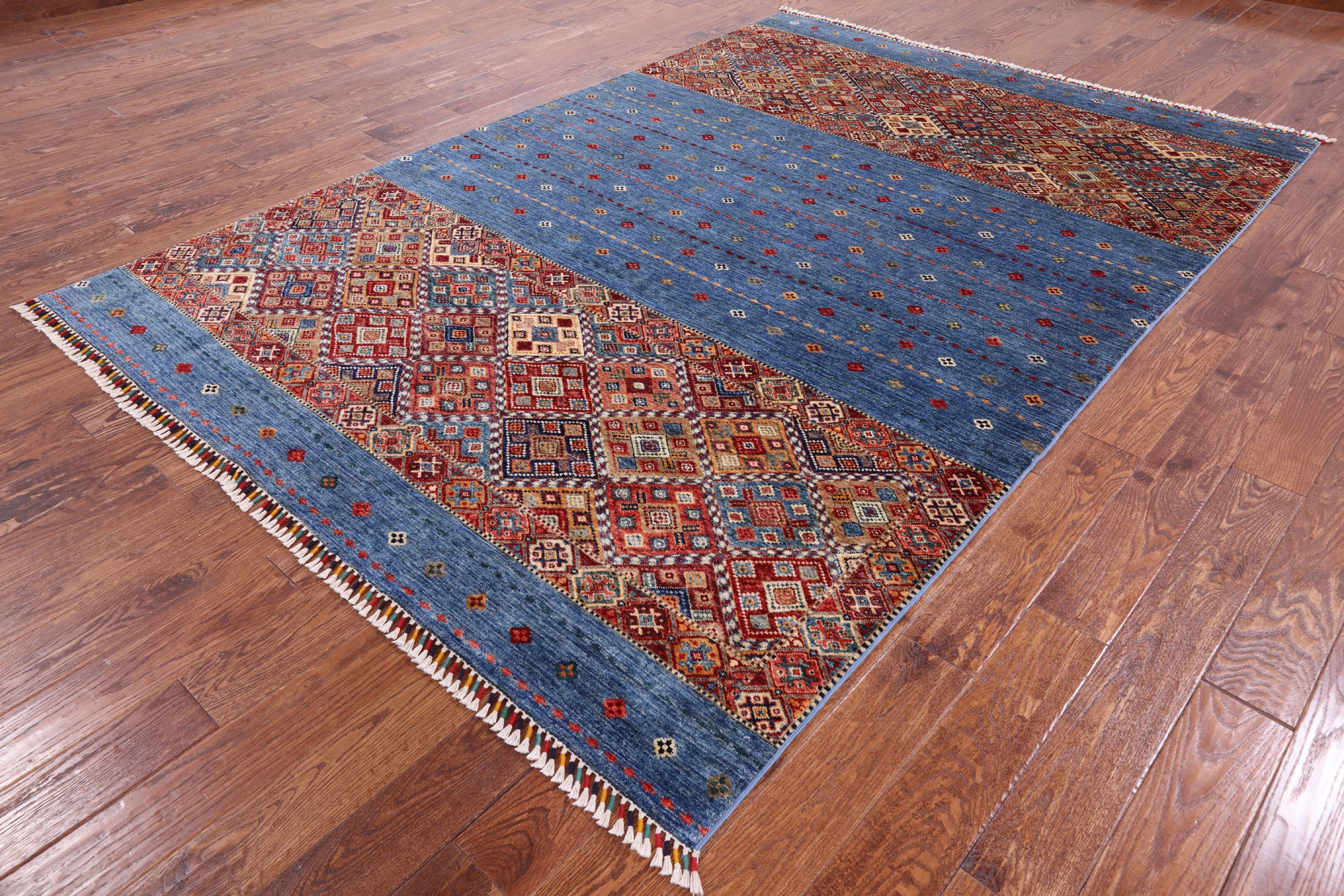 Blue Khorjin Persian Gabbeh Hand Knotted Wool Area Rug - 6' 7" X 9' 8" - Golden Nile