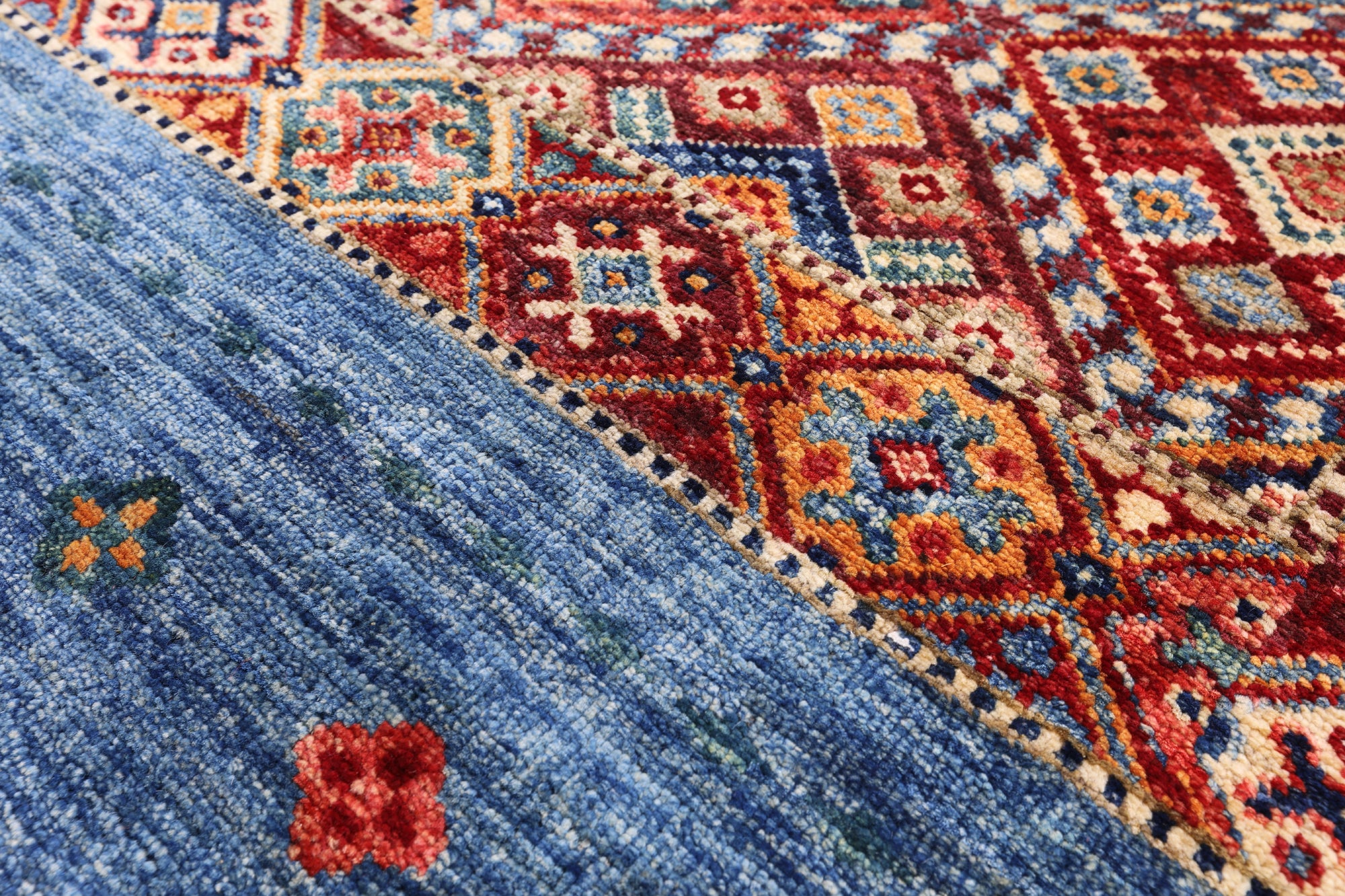 Blue Khorjin Persian Gabbeh Hand Knotted Wool Area Rug - 6' 7" X 9' 8" - Golden Nile