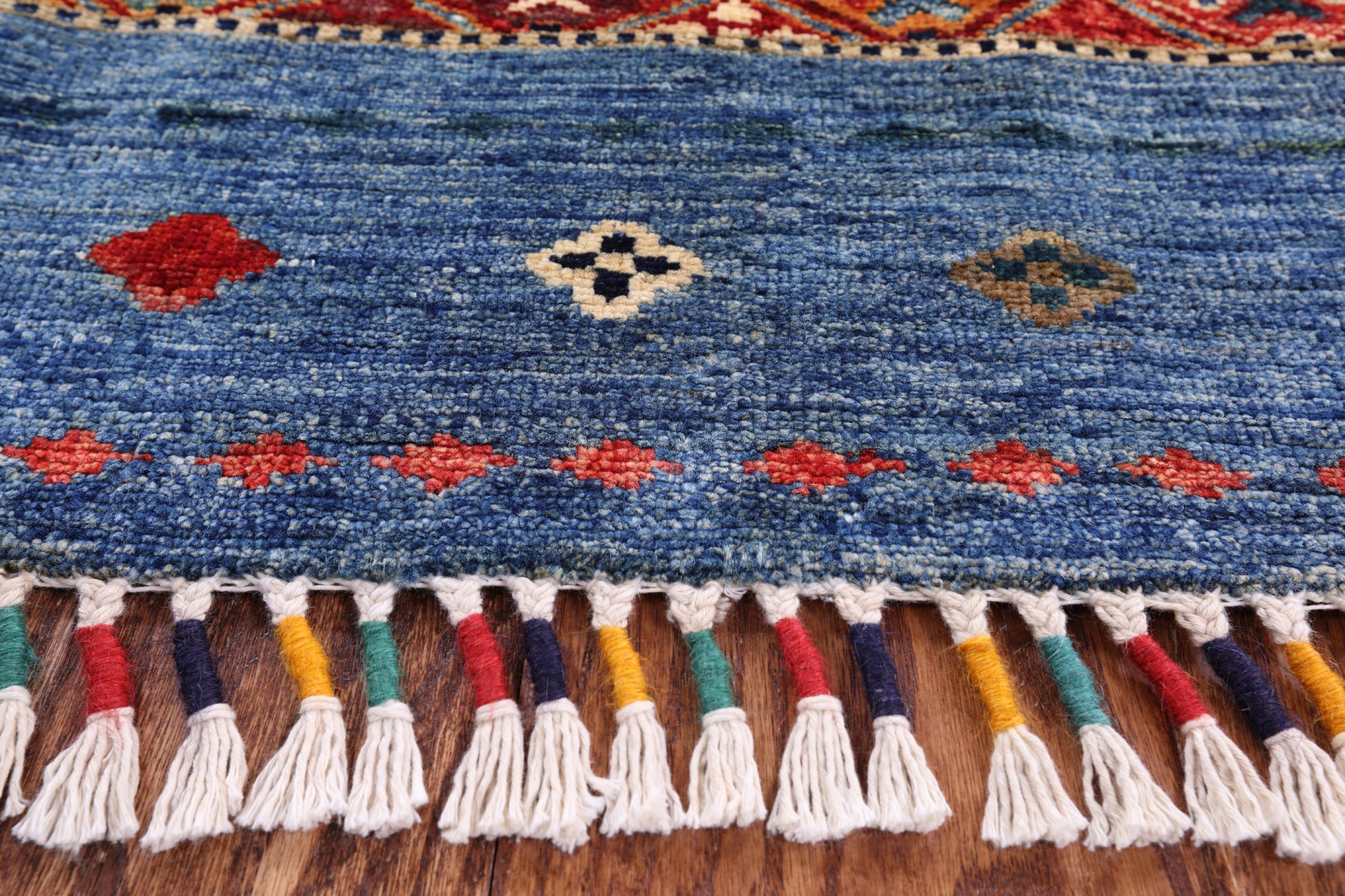 Blue Khorjin Persian Gabbeh Hand Knotted Wool Area Rug - 6' 7" X 9' 8" - Golden Nile