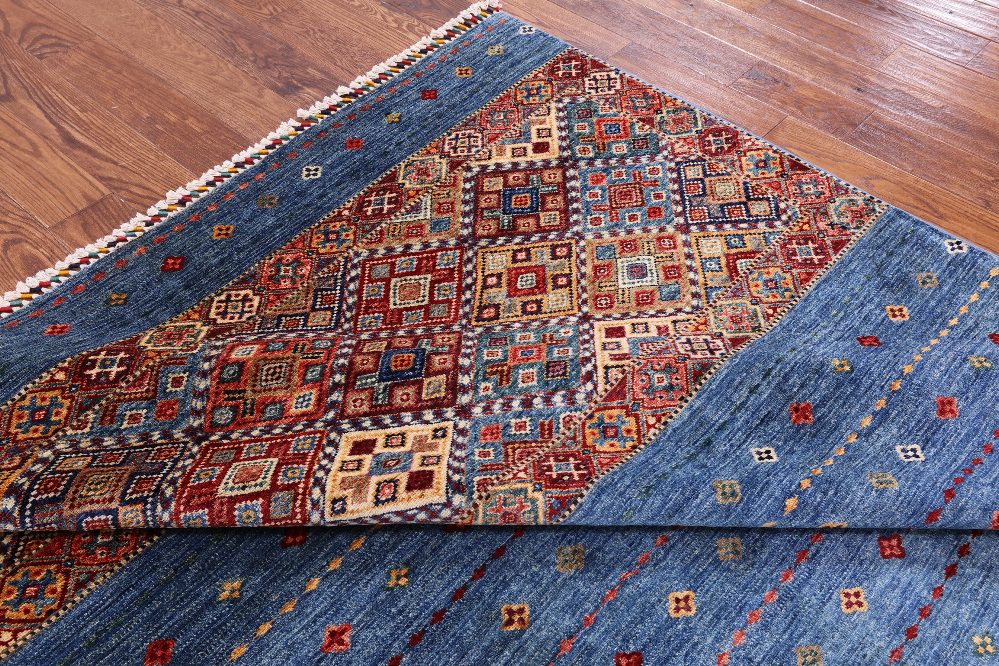 Blue Khorjin Persian Gabbeh Hand Knotted Wool Area Rug - 6' 7" X 9' 8" - Golden Nile