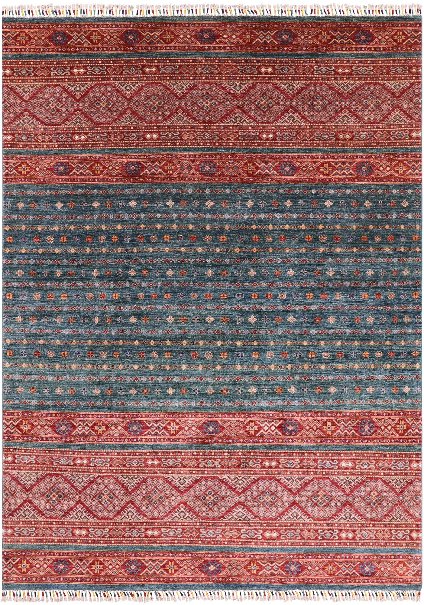 Green Khorjin Persian Gabbeh Hand Knotted Wool Rug - 6' 11" X 9' 6" - Golden Nile