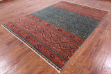 Green Khorjin Persian Gabbeh Hand Knotted Wool Rug - 6' 11" X 9' 6" - Golden Nile
