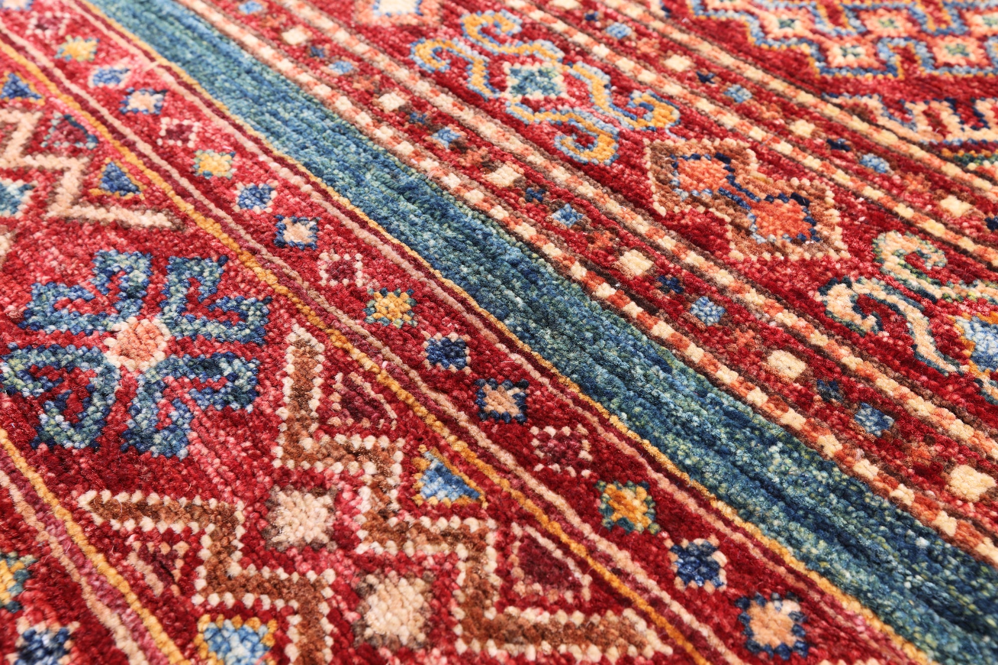 Green Khorjin Persian Gabbeh Hand Knotted Wool Rug - 6' 11" X 9' 6" - Golden Nile