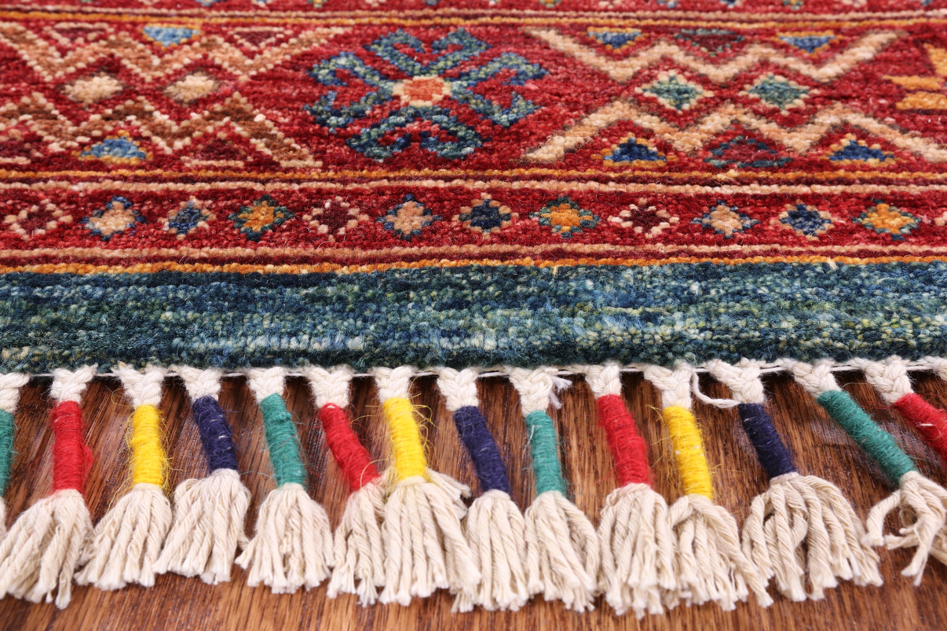 Green Khorjin Persian Gabbeh Hand Knotted Wool Rug - 6' 11" X 9' 6" - Golden Nile