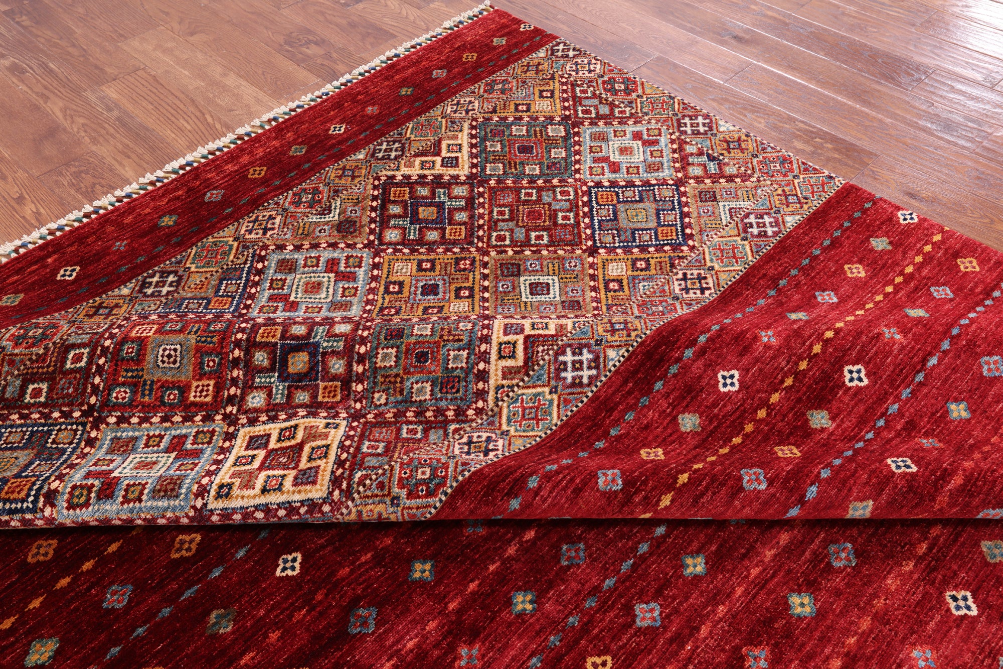 Red Khorjin Persian Gabbeh Hand Knotted Wool Rug - 8' 3" X 11' 7" - Golden Nile