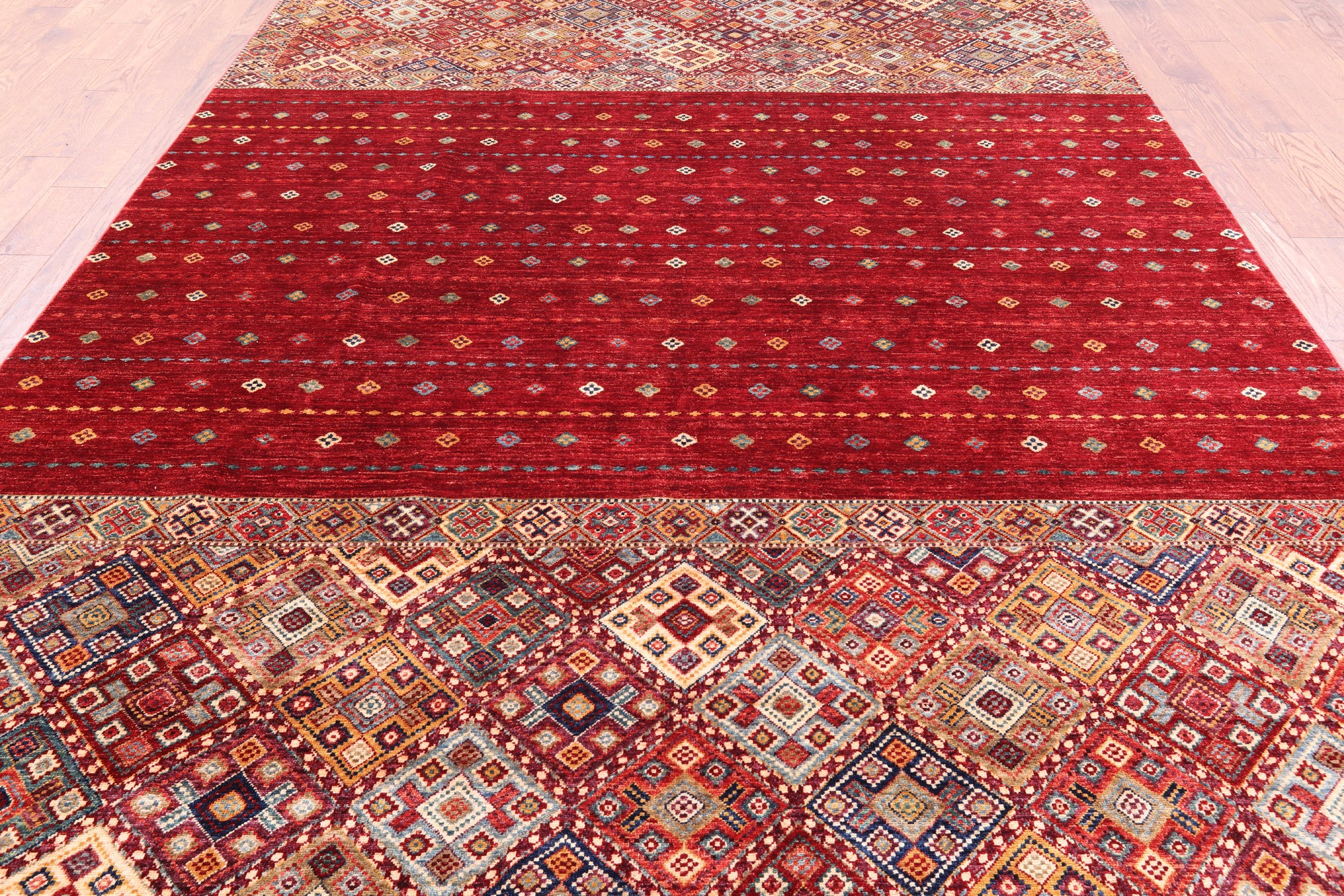 Red Khorjin Persian Gabbeh Hand Knotted Wool Rug - 8' 3" X 11' 7" - Golden Nile