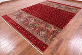Red Khorjin Persian Gabbeh Hand Knotted Wool Rug - 8' 3" X 11' 7" - Golden Nile