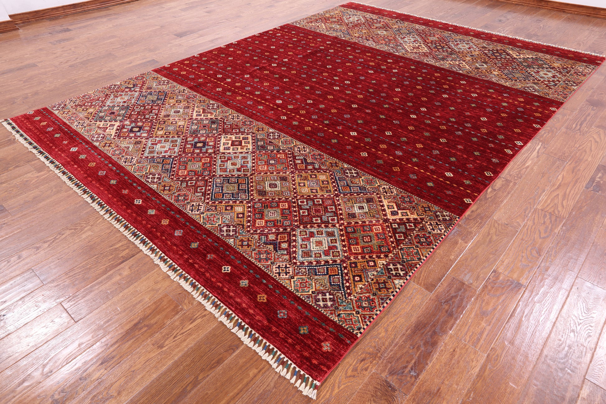 Red Khorjin Persian Gabbeh Hand Knotted Wool Rug - 8' 3" X 11' 7" - Golden Nile