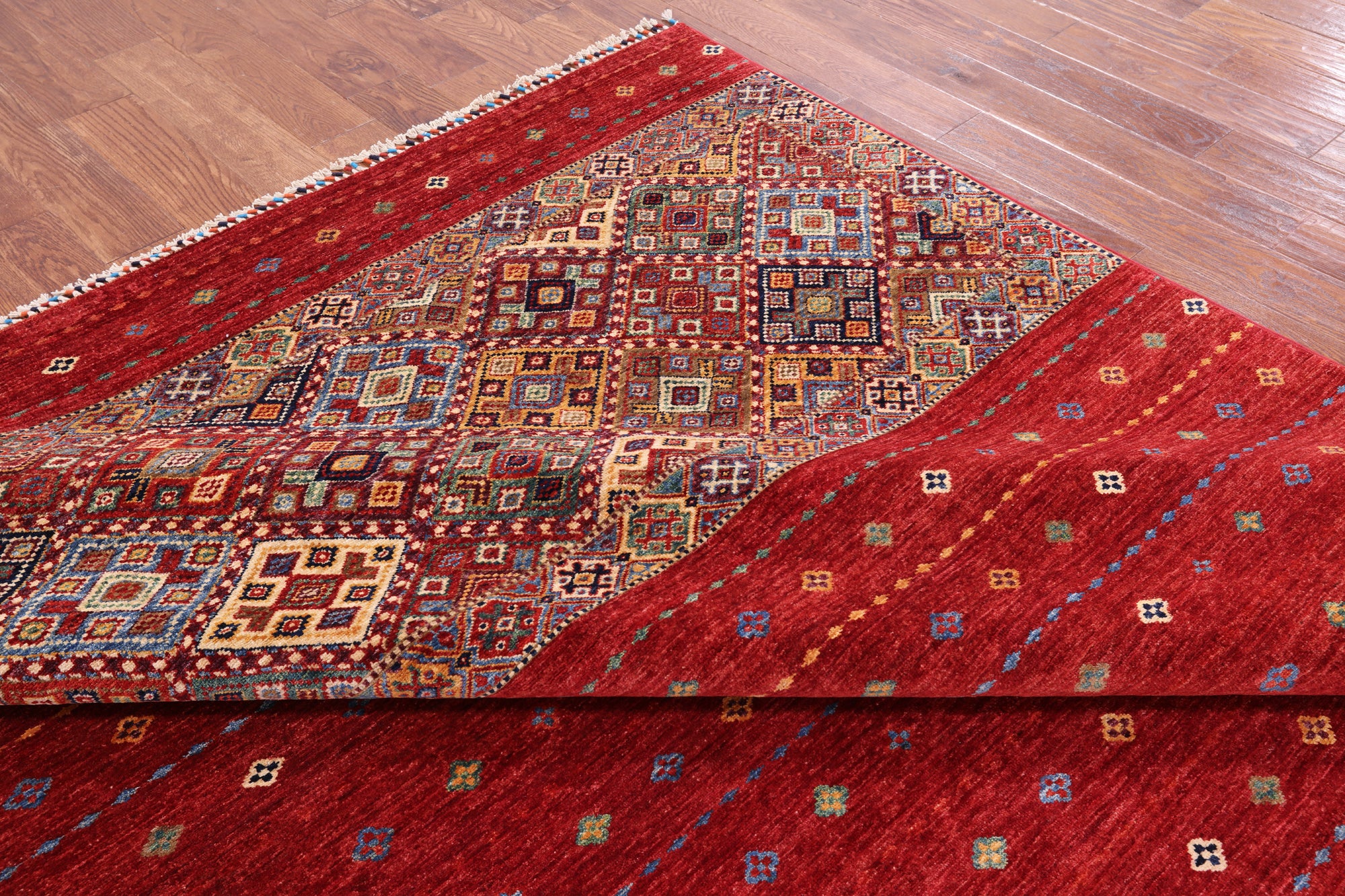 Red Khorjin Persian Gabbeh Handmade Wool Rug - 8' 3" X 11' 4" - Golden Nile