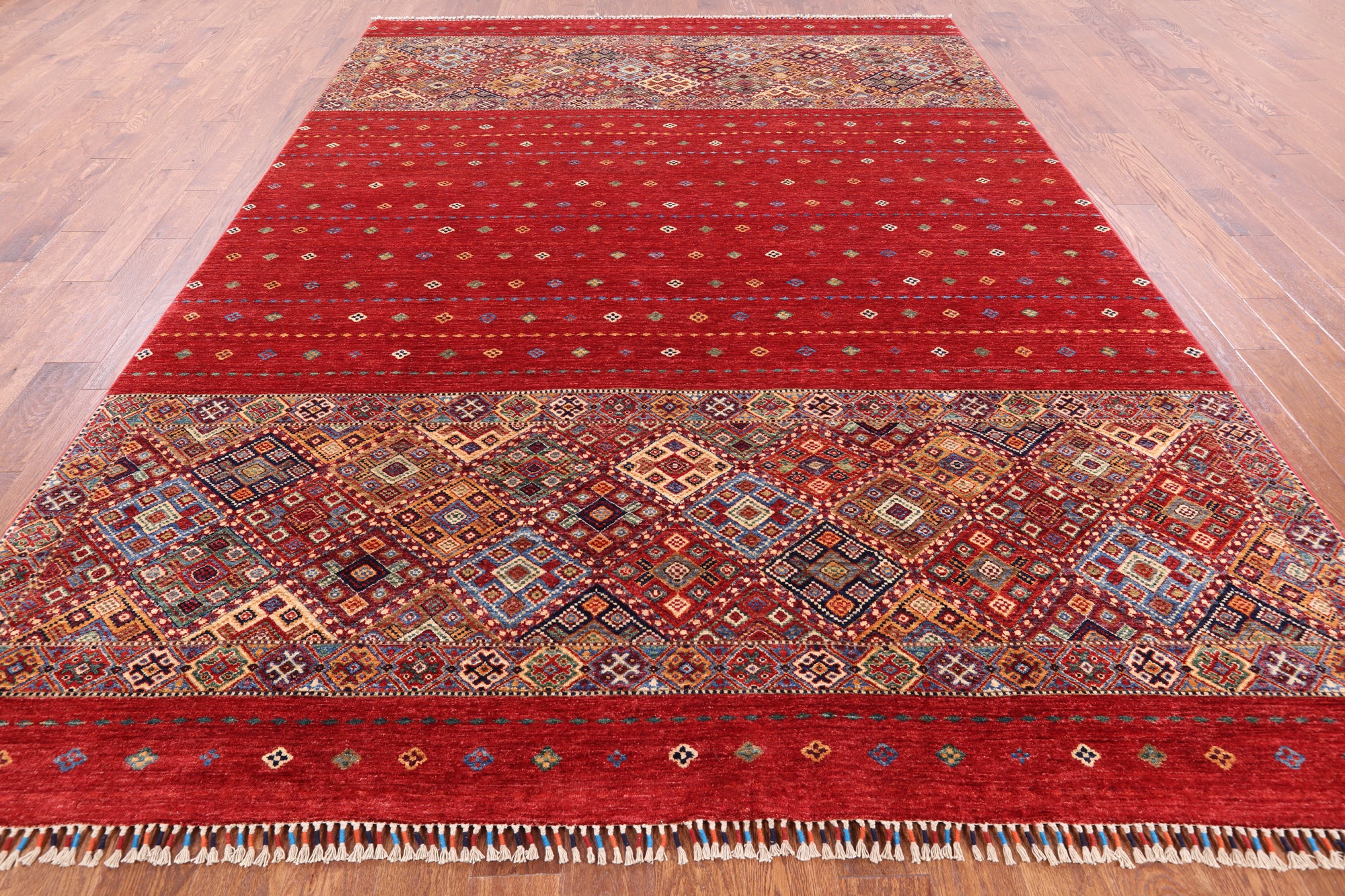 Red Khorjin Persian Gabbeh Handmade Wool Rug - 8' 3" X 11' 4" - Golden Nile