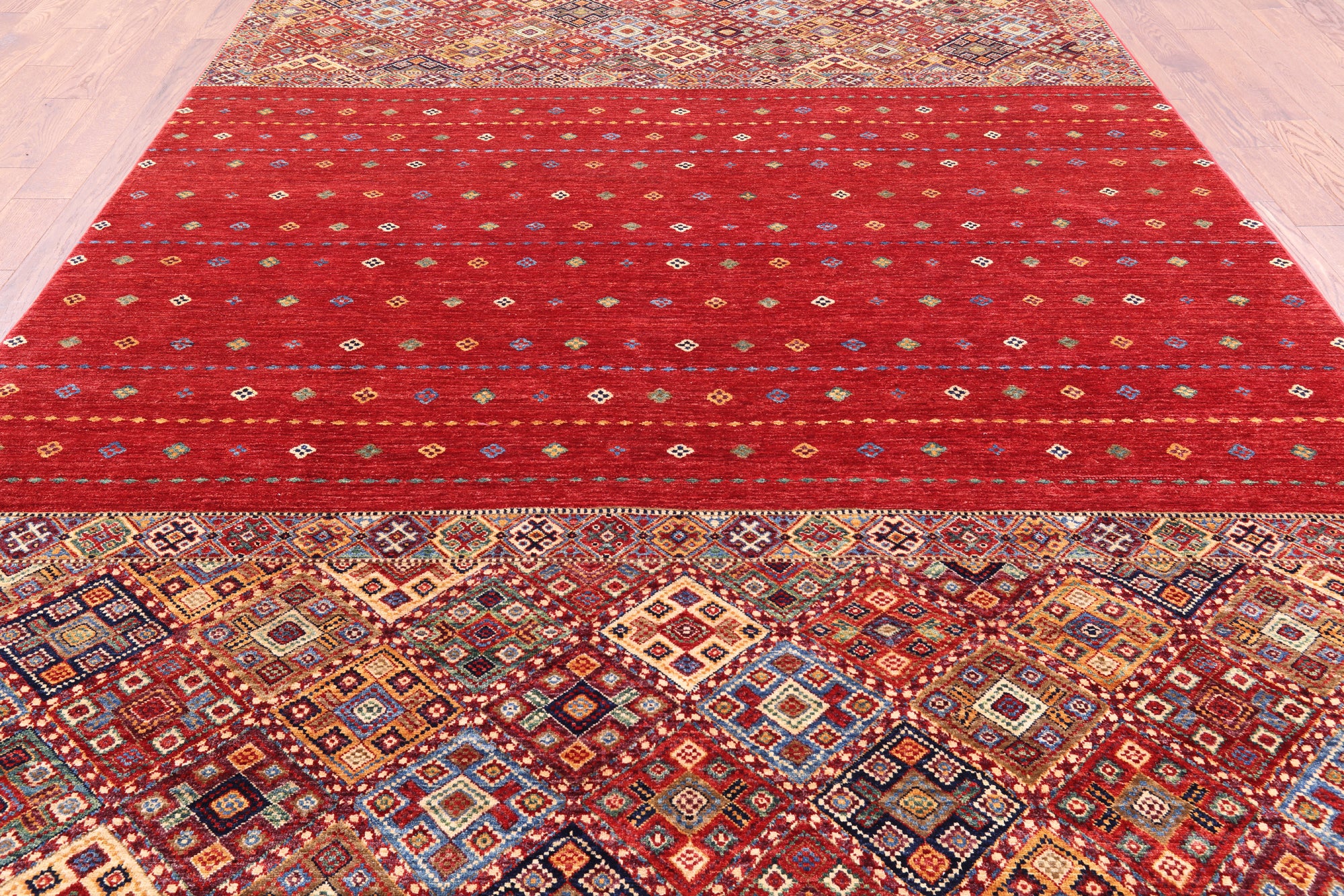 Red Khorjin Persian Gabbeh Handmade Wool Rug - 8' 3" X 11' 4" - Golden Nile