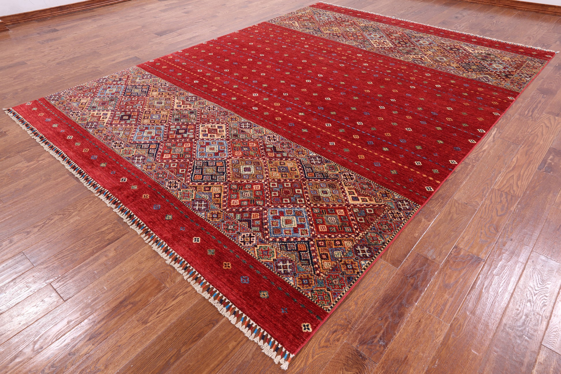 Red Khorjin Persian Gabbeh Handmade Wool Rug - 8' 3" X 11' 4" - Golden Nile