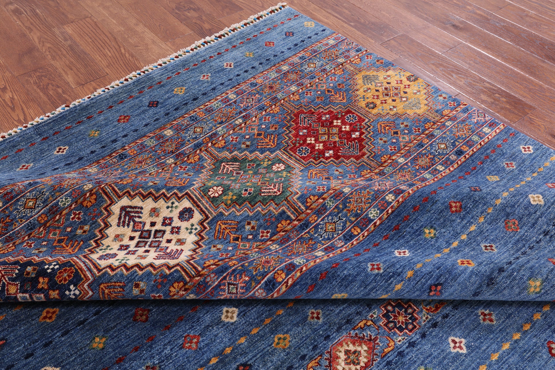 Blue Khorjin Persian Gabbeh Handmade Wool Area Rug - 8' 3" X 11' 5" - Golden Nile