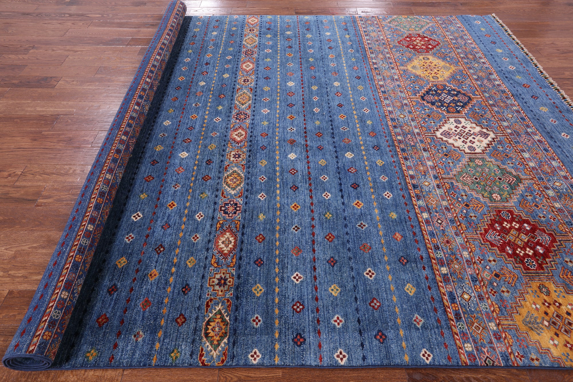 Blue Khorjin Persian Gabbeh Handmade Wool Area Rug - 8' 3" X 11' 5" - Golden Nile