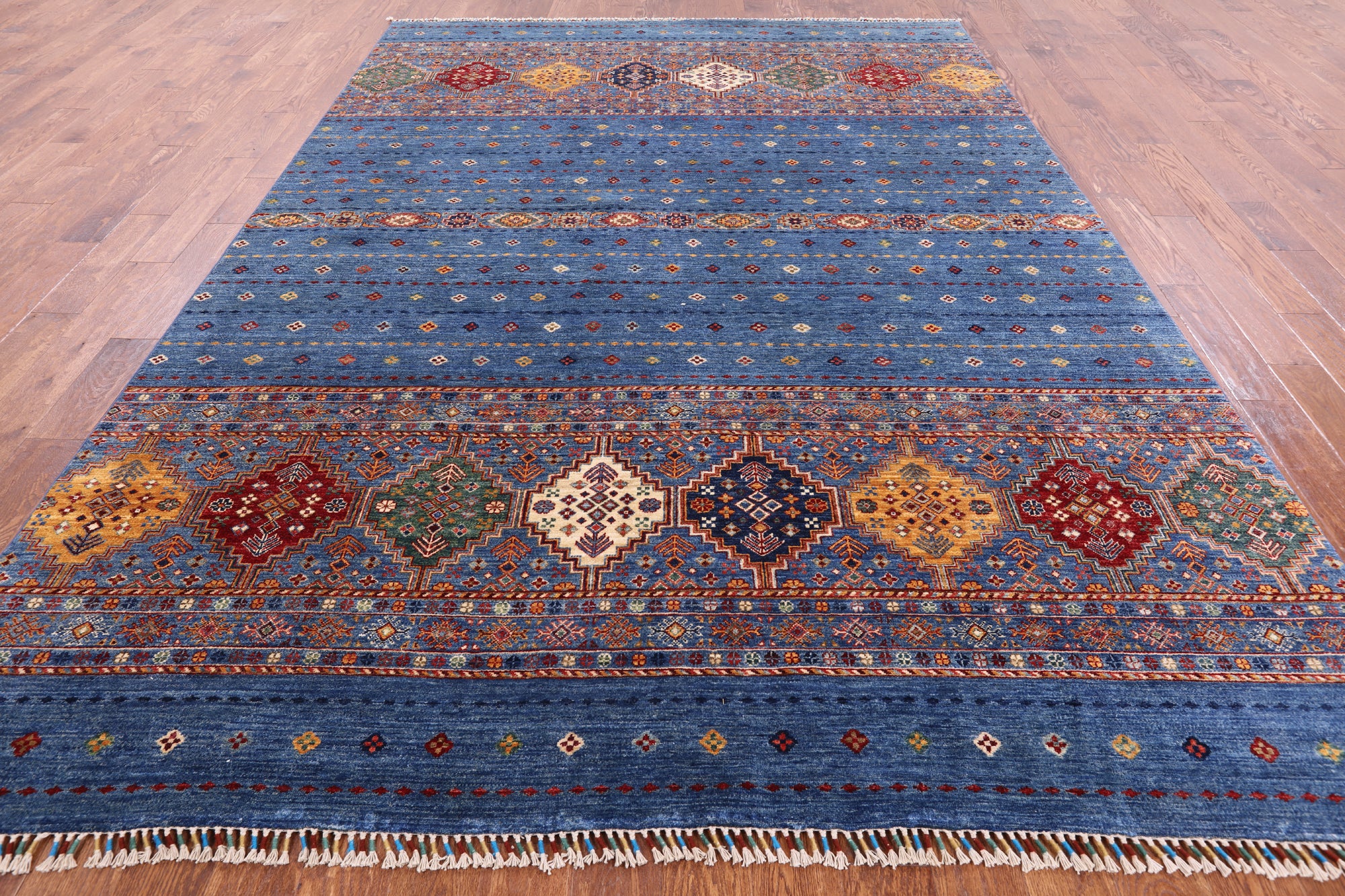 Blue Khorjin Persian Gabbeh Handmade Wool Area Rug - 8' 3" X 11' 5" - Golden Nile