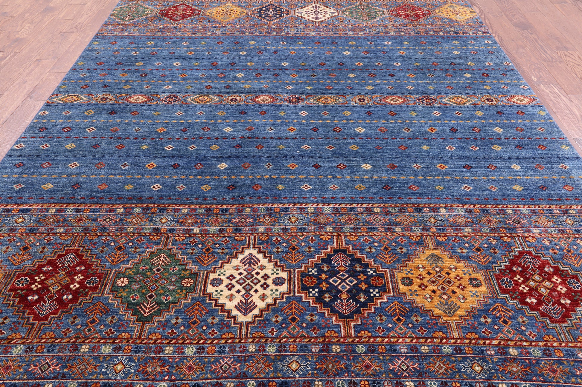 Blue Khorjin Persian Gabbeh Handmade Wool Area Rug - 8' 3" X 11' 5" - Golden Nile