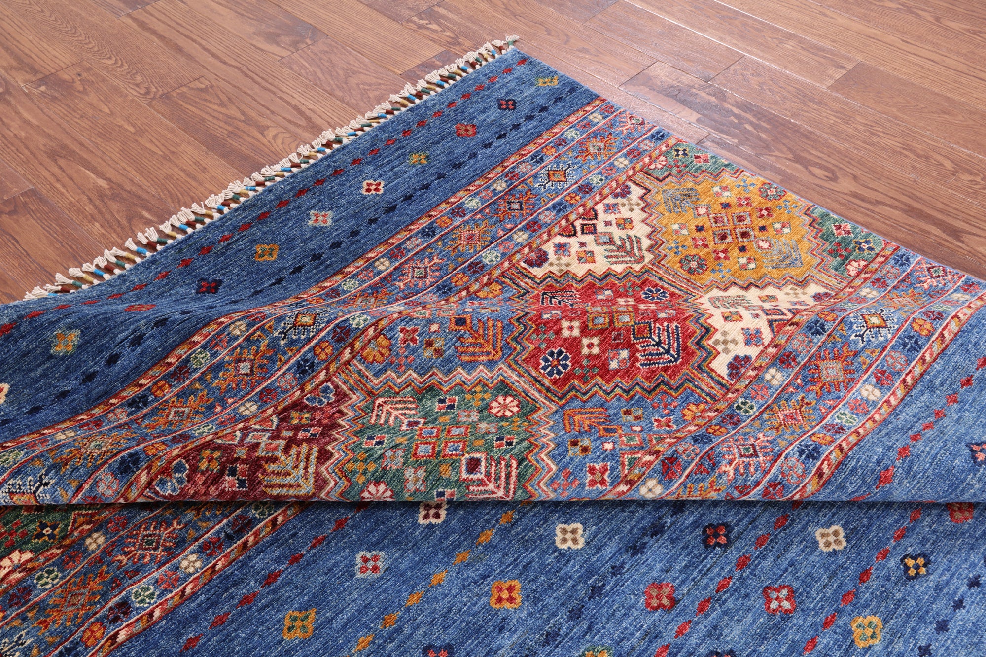 Blue Khorjin Persian Gabbeh Hand Knotted Wool Area Rug - 8' 0" X 9' 7" - Golden Nile