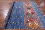 Blue Khorjin Persian Gabbeh Hand Knotted Wool Area Rug - 8' 0" X 9' 7" - Golden Nile