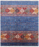 Blue Khorjin Persian Gabbeh Hand Knotted Wool Area Rug - 8' 0" X 9' 7" - Golden Nile