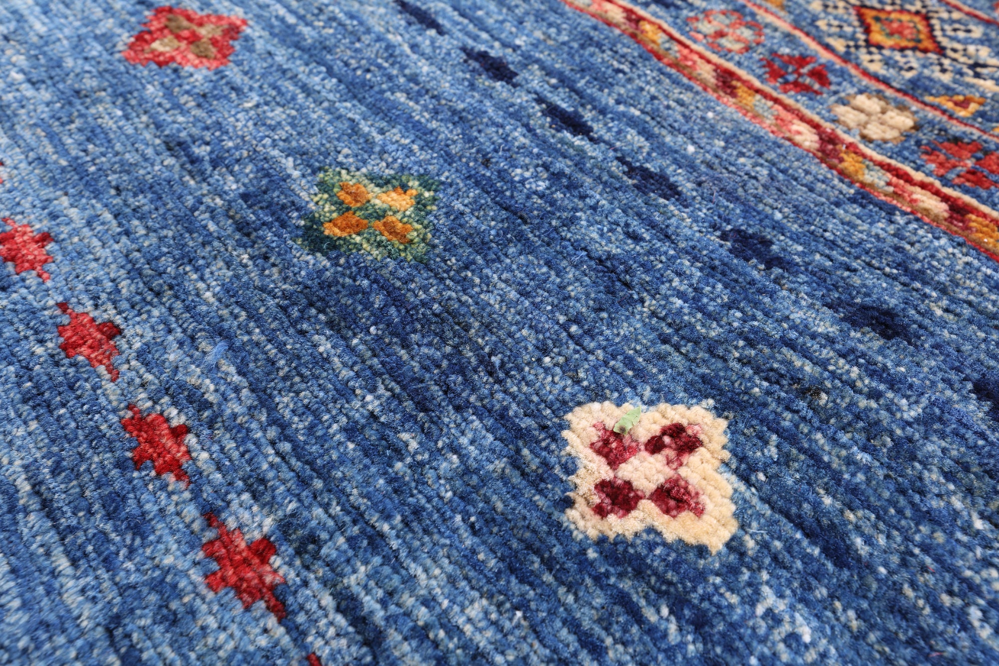 Blue Khorjin Persian Gabbeh Hand Knotted Wool Area Rug - 8' 0" X 9' 7" - Golden Nile