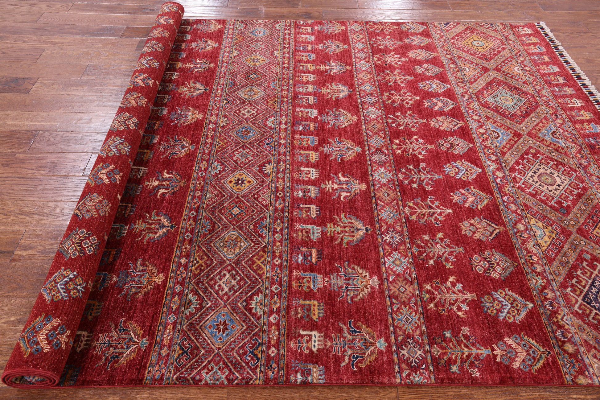 Red Persian Gabbeh Hand Knotted Wool Area Rug - 6' 7" X 9' 6" - Golden Nile