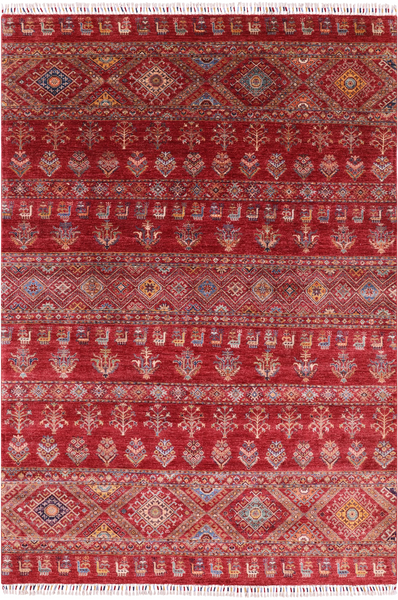 Red Persian Gabbeh Hand Knotted Wool Area Rug - 6' 7" X 9' 6" - Golden Nile