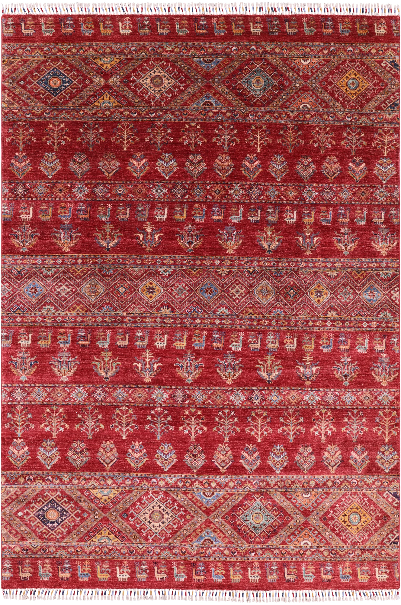 Red Persian Gabbeh Hand Knotted Wool Area Rug - 6' 7" X 9' 6" - Golden Nile
