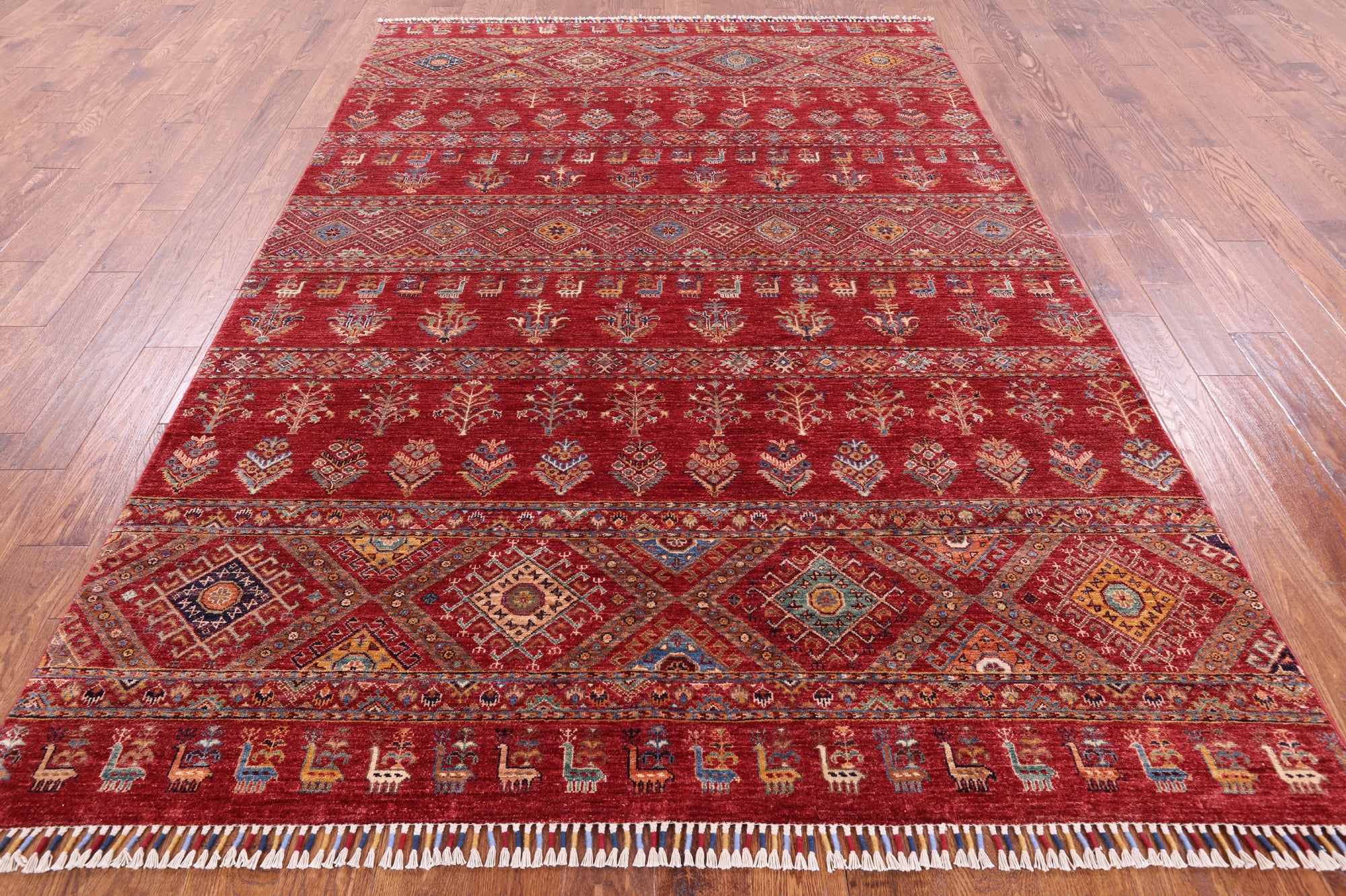 Red Persian Gabbeh Hand Knotted Wool Area Rug - 6' 7" X 9' 6" - Golden Nile