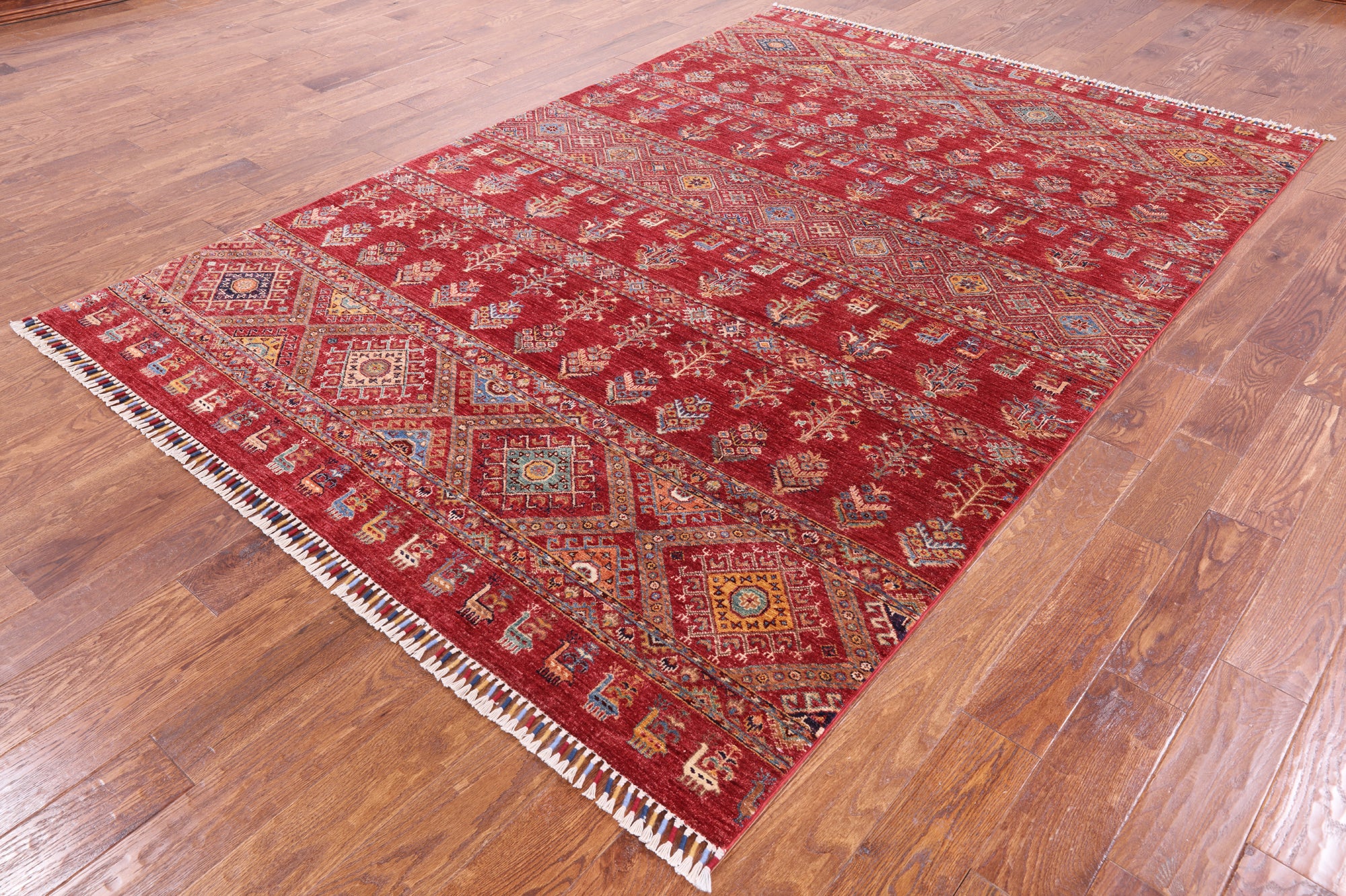 Red Persian Gabbeh Hand Knotted Wool Area Rug - 6' 7" X 9' 6" - Golden Nile