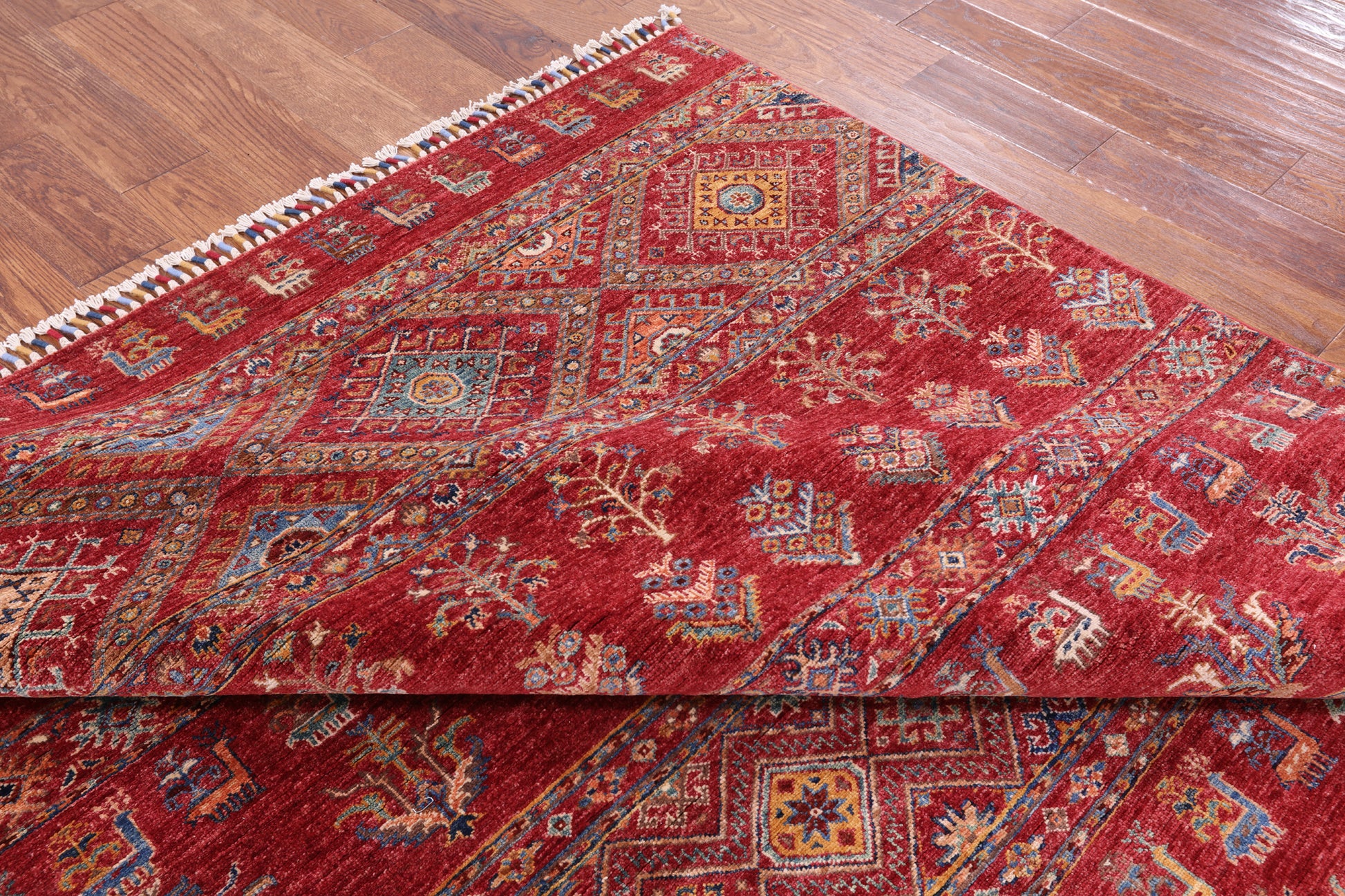 Red Persian Gabbeh Hand Knotted Wool Area Rug - 6' 7" X 9' 6" - Golden Nile